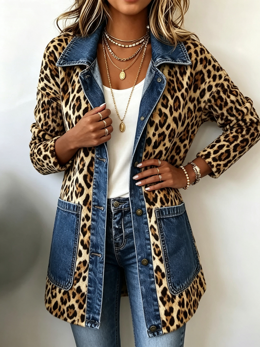 Eugénie™ | Casaco Comprido com Padrão Leopardo e Jeans