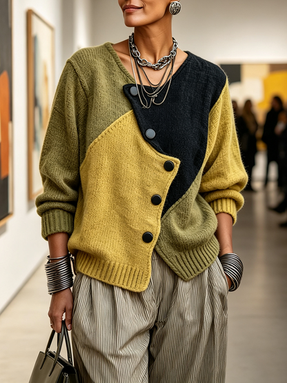 Domitille™ | Cardigan Oversize Color-Block em Malha