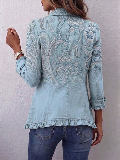 Séverine™ | Casaco Vintage em Caxemira com Folhos