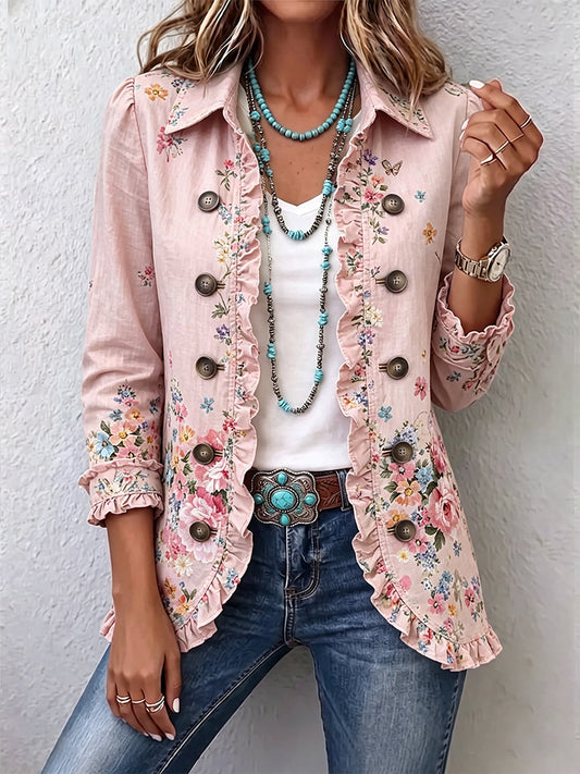 Fabienne™ | Casaco Floral com Folhos e Botões