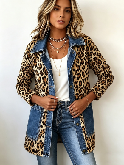 Eugénie™ | Casaco Comprido com Padrão Leopardo e Jeans