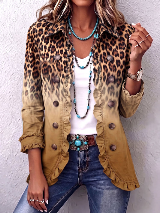 Quitterie™ | Blazer Leopardo Ocre com Folhos