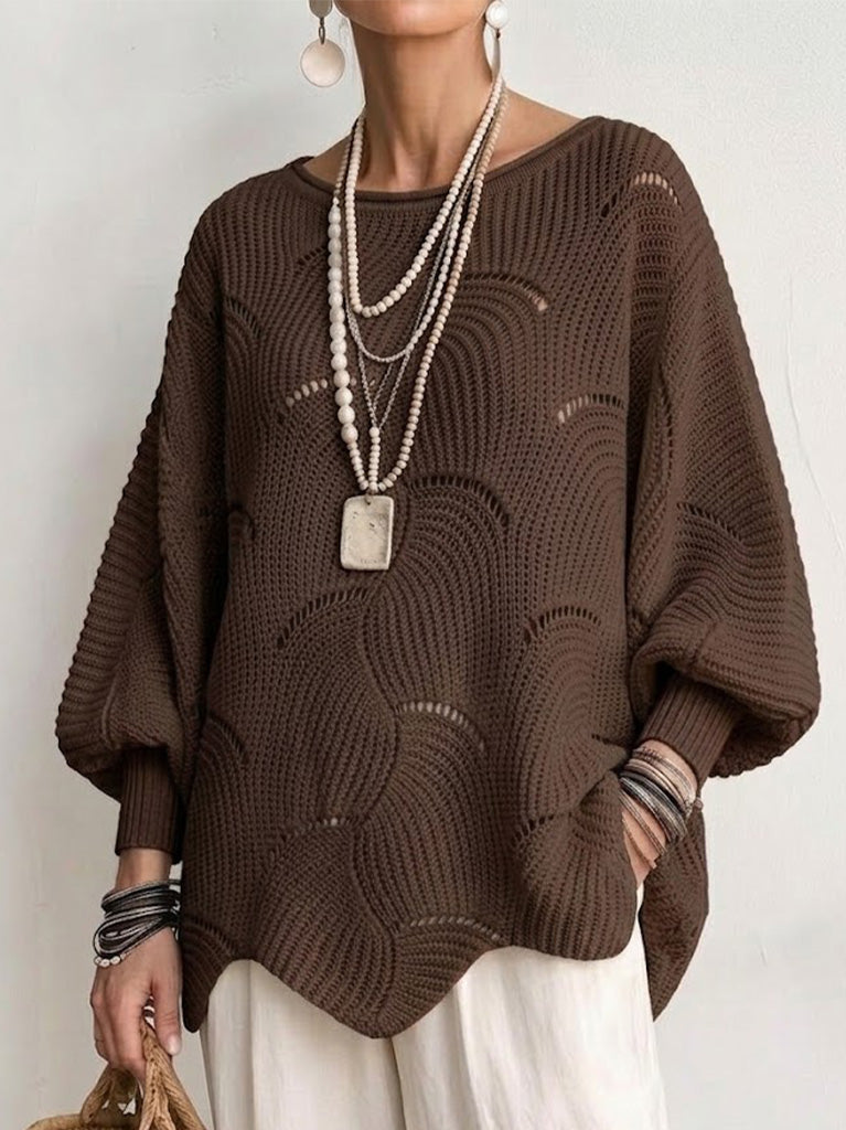 Bérengère™ | Camisola de Malha Aberta com Ondas e Mangas Balão