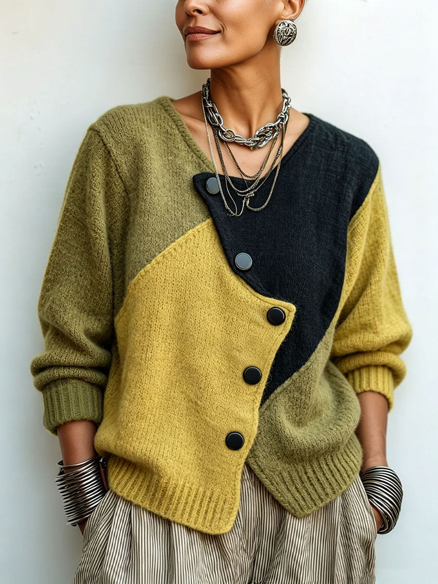 Domitille™ | Cardigan Oversize Color-Block em Malha