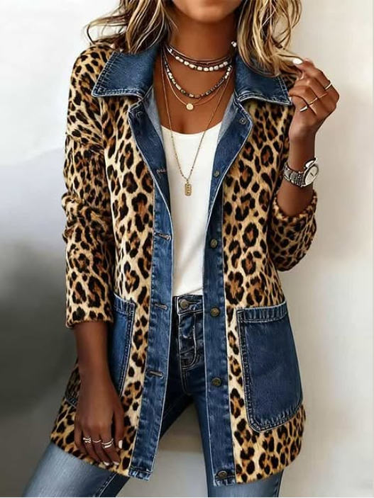 Eugénie™ | Casaco Comprido com Padrão Leopardo e Jeans