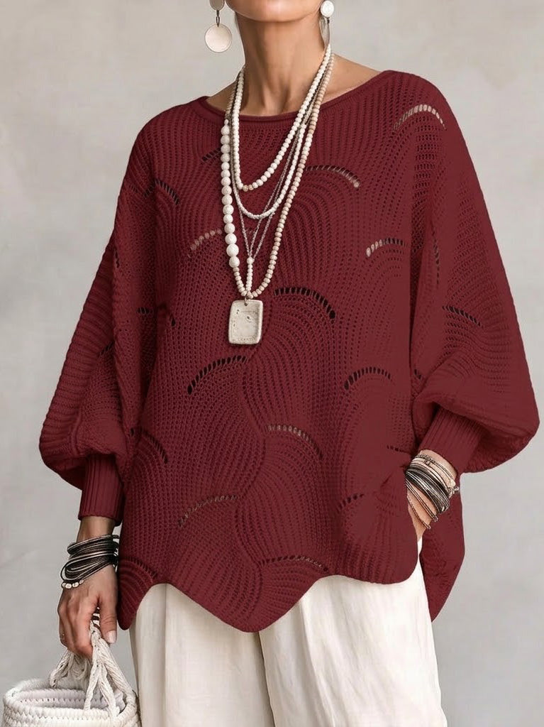 Bérengère™ | Camisola de Malha Aberta com Ondas e Mangas Balão