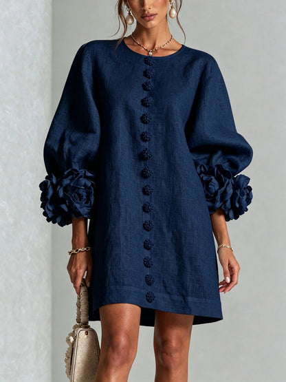 Madalena™ | Vestido Floral com Mangas Balão e Decote Redondo