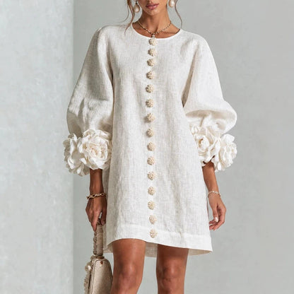 Madalena™ | Vestido Floral com Mangas Balão e Decote Redondo