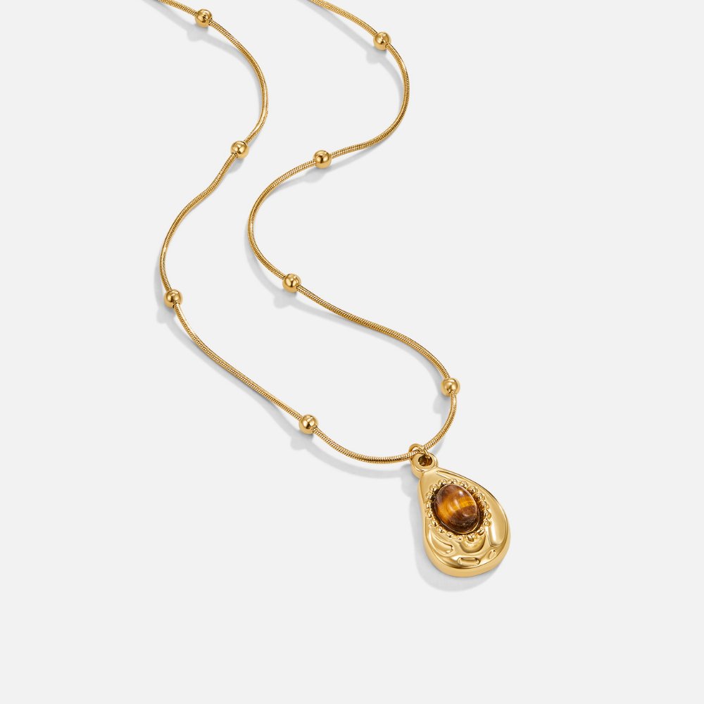 Victoire™ | Colar Elegante em Ouro com Pedra Olho-de-Tigre