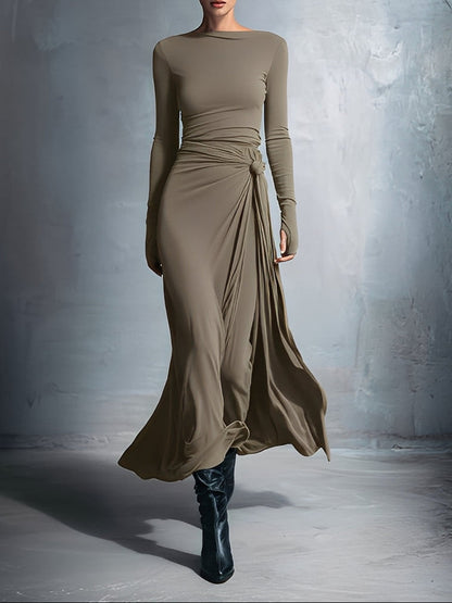 Constança™ | Vestido Comprido Fluido com Drapeado